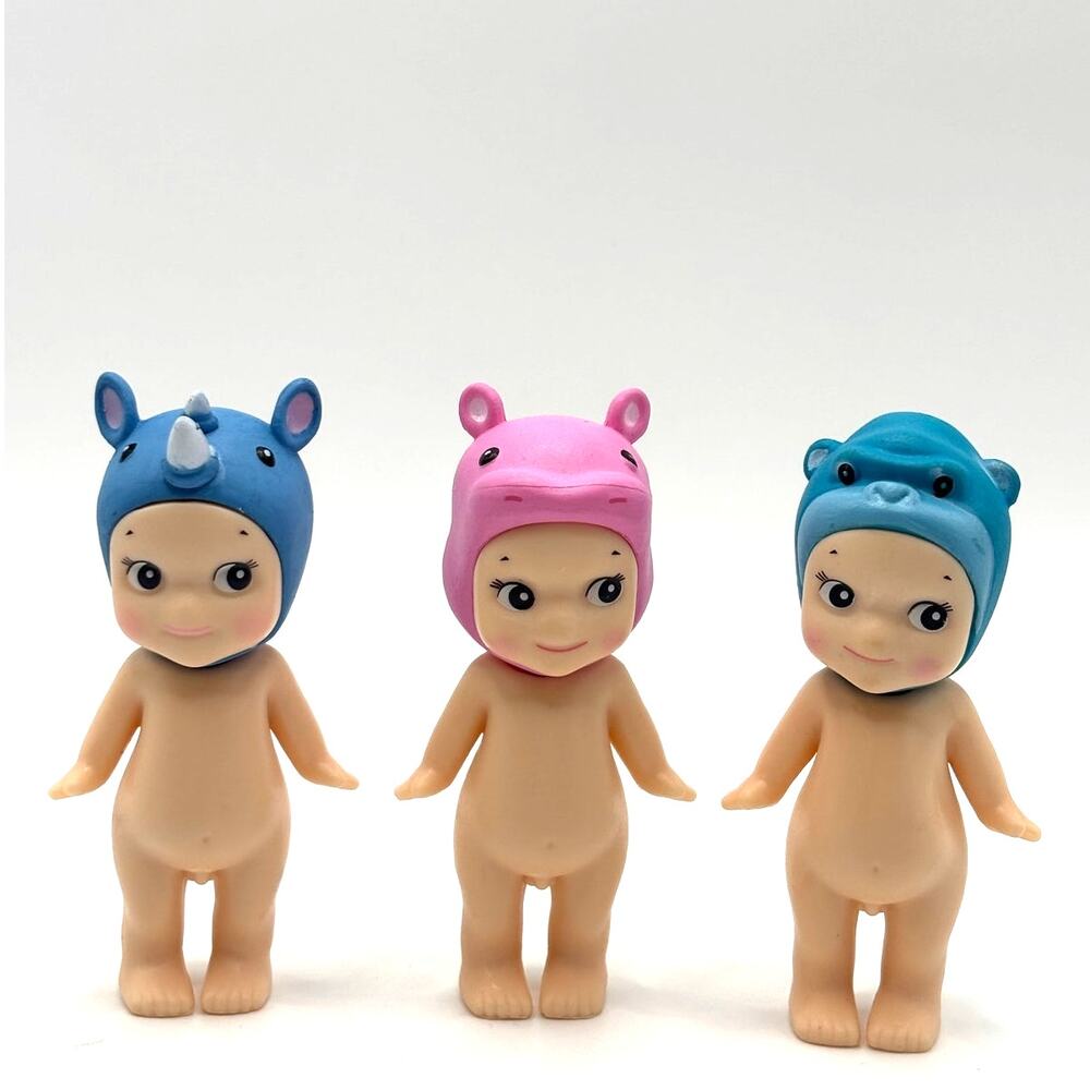 Set of 3 New Unbranded Kewpie/Angel Mini Figures, Rhino, Hippo, Gorilla Costumes